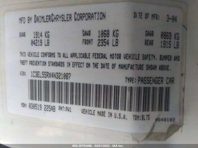 Chrysler Sebring Lxi 2004 1C3EL55RX4N321087 Image 10