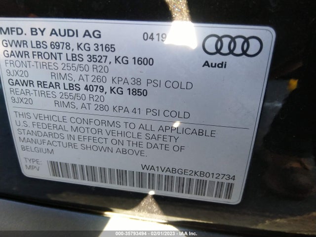 2019 Audi e-tron, VIN: WA1VABGE2KB012734