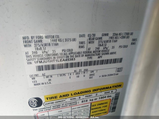 2020 FORD EXPEDITION XLT VIN: 1FMJU1HT1LEA45383