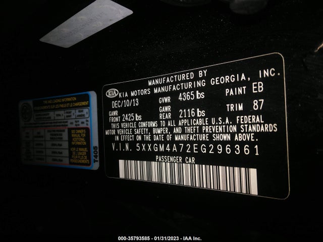 KIA Optima Lx 2014 5XXGM4A72EG296361 Image 9