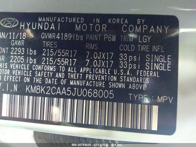 2018 Hyundai Kona, VIN: KM8K2CAA5JU068005