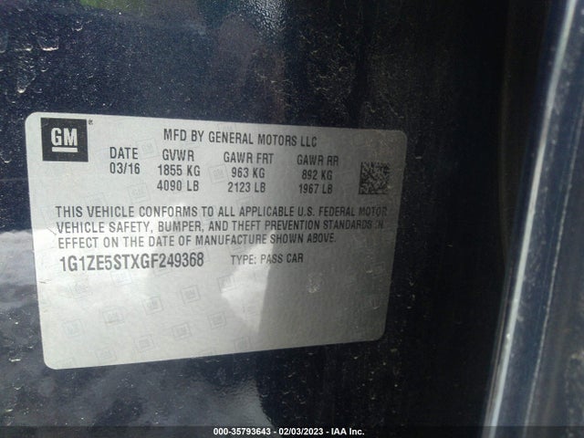 2016 Chevrolet Malibu, VIN: 1G1ZE5STXGF249368