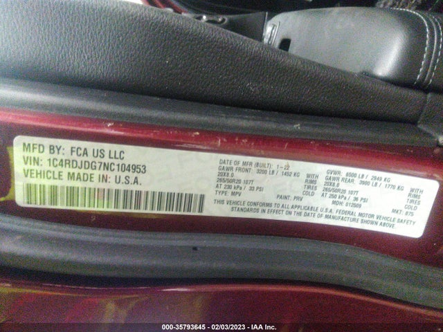 Dodge DURANGO GT 2022 1C4RDJDG7NC104953 Image 9