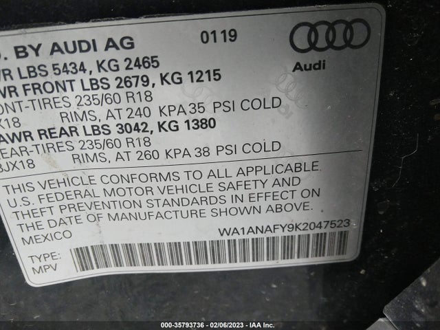 WA1ANAFY9K2047523 Audi Q5 PREMIUM