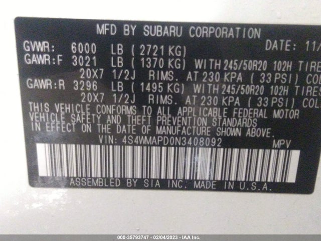 Subaru Ascent Limited 2022 4S4WMAPD0N3408092 Image 9