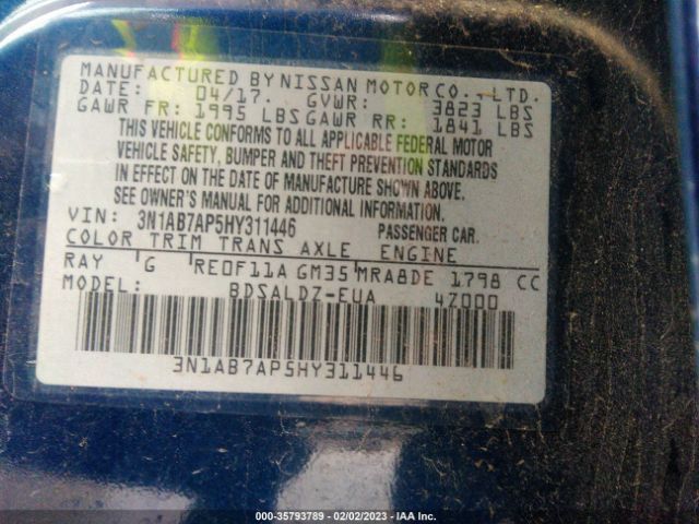3N1AB7AP5HY311446 Nissan SENTRA SV