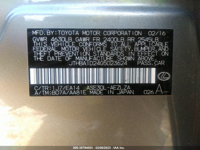 Lexus IS 200T 2016 JTHBA1D24G5023624 Image 9