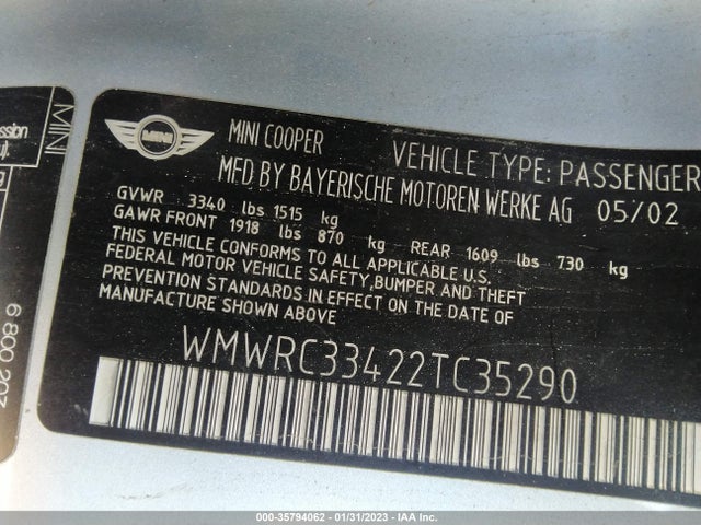 WMWRC33422TC35290 Mini COOPER HARDTOP