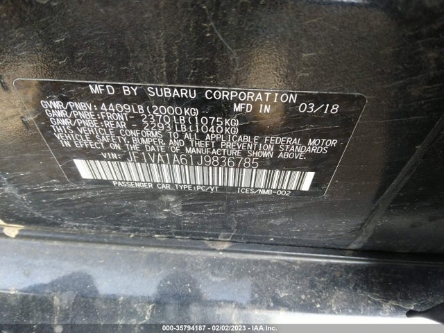 2018 Subaru WRX, VIN: JF1VA1A61J9836785