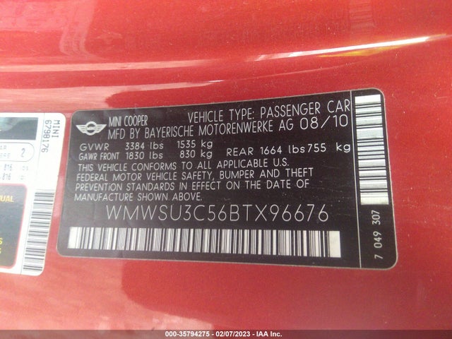 WMWSU3C56BTX96676 Mini COOPER HARDTOP