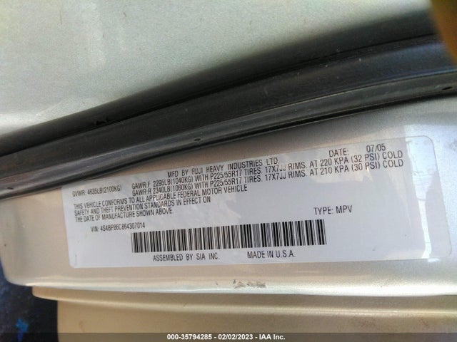 2006 SUBARU LEGACY WAGON OUTBACK 3.0 R L.L. BEAN VIN: 4S4BP86C864307014