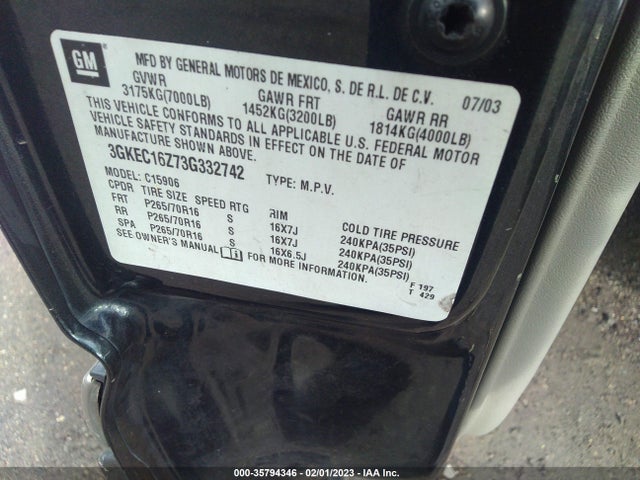 GMC Yukon Xl Sle 2003 3GKEC16Z73G332742 Image 10