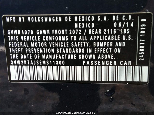 3VW2K7AJ3EM311300 Volkswagen Jetta Sedan S