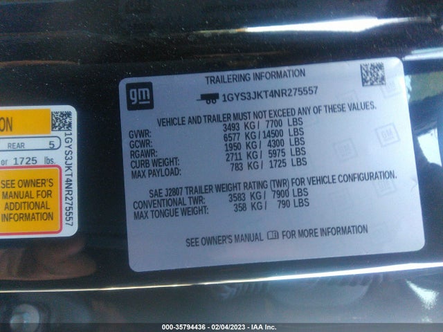 1GYS3JKT4NR275557 Cadillac Escalade Esv Luxury