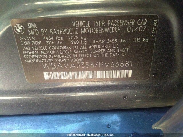 BMW 3 Series 328i 2007 WBAVA33537PV66681 Image 11