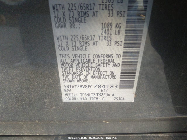 2014 NISSAN ROGUE SV VIN: 5N1AT2MV8EC784183