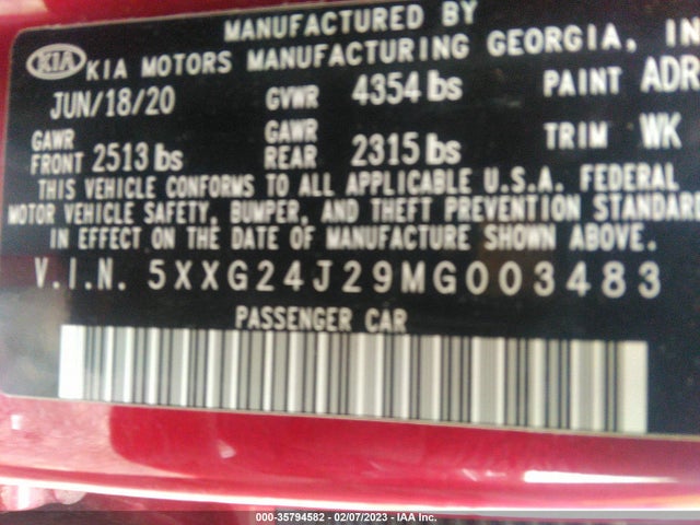 KIA K5 LX 2021 5XXG24J29MG003483 Image 10