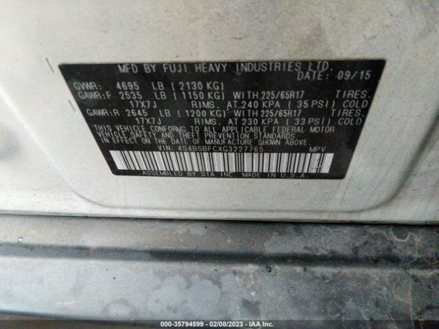 4S4BSBFCXG3227765 Subaru Outback 2.5i Premium