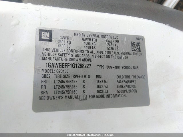 Chevrolet Express Passenger Ls 2016 1GAWGEFF1G1268227 Image 10