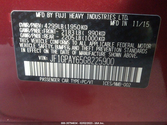 2016 Subaru Impreza, VIN: JF1GPAY65G8225900