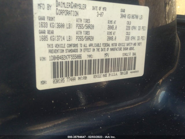 Dodge Durango Slt 2007 1D8HB482X7F555086 Image 9