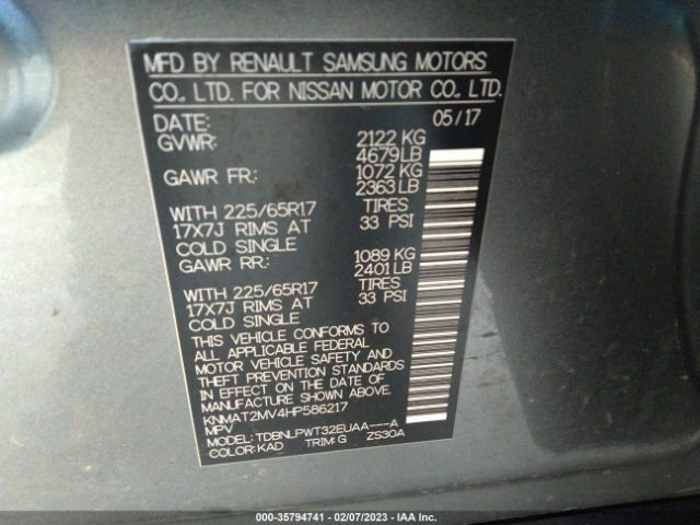 KNMAT2MV4HP586217 Nissan ROGUE S