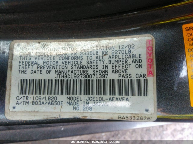 Lexus IS 300 2003 JTHBD192730071397 Image 9