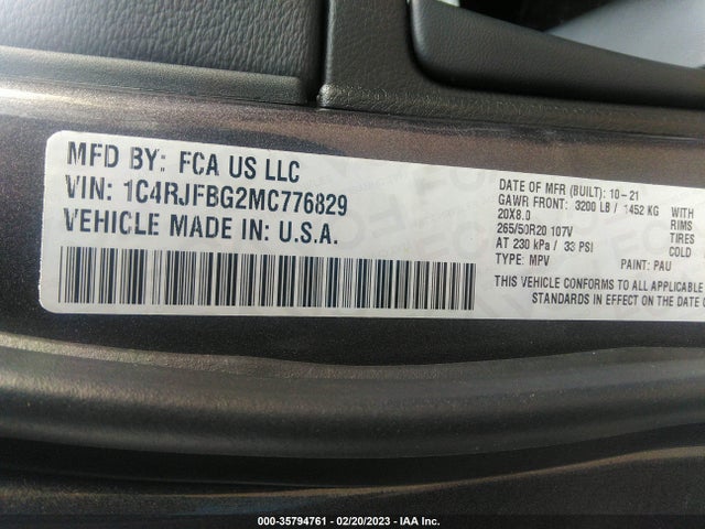 2021 Jeep Grand Cherokee, VIN: 1C4RJFBG2MC776829