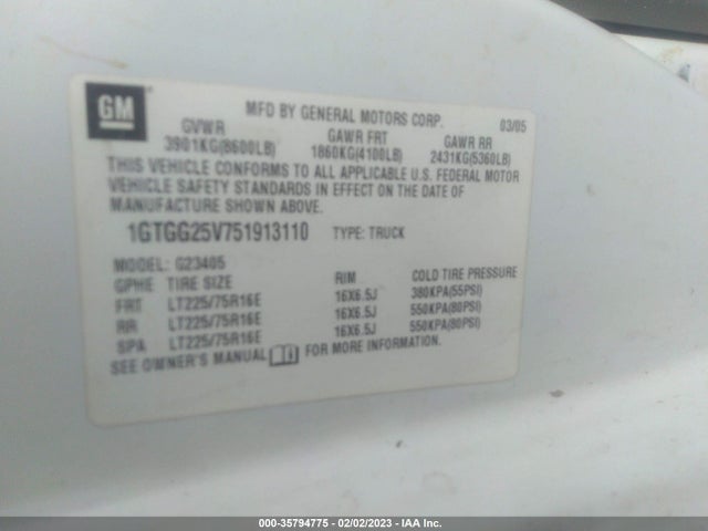 GMC SAVANA CARGO VAN 2005 1GTGG25V751913110 Image 9