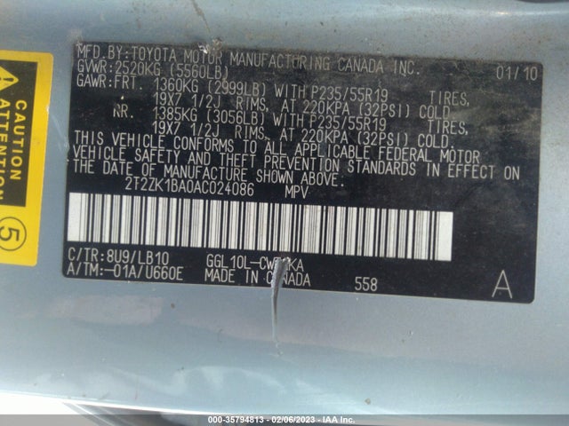 2T2ZK1BA0AC024086 Lexus RX 350