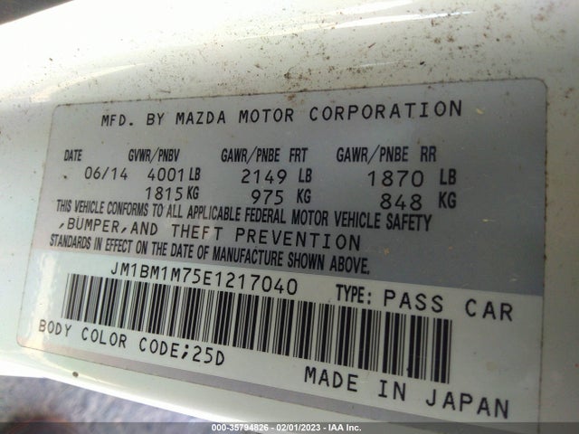 2014 MAZDA MAZDA3 I GRAND TOURING VIN: JM1BM1M75E1217040