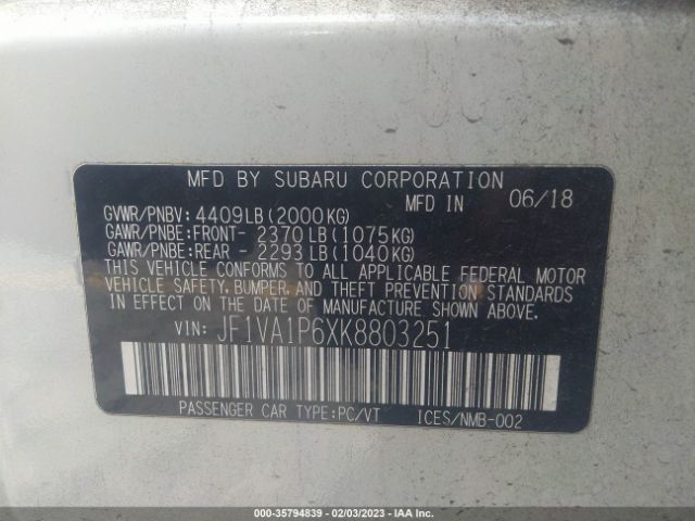 JF1VA1P6XK8803251 Subaru Wrx Limited