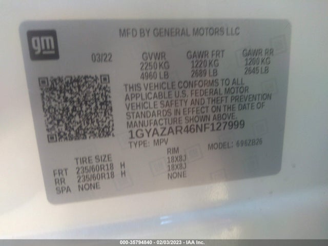 2022 Cadillac XT4, VIN: 1GYAZAR46NF127999
