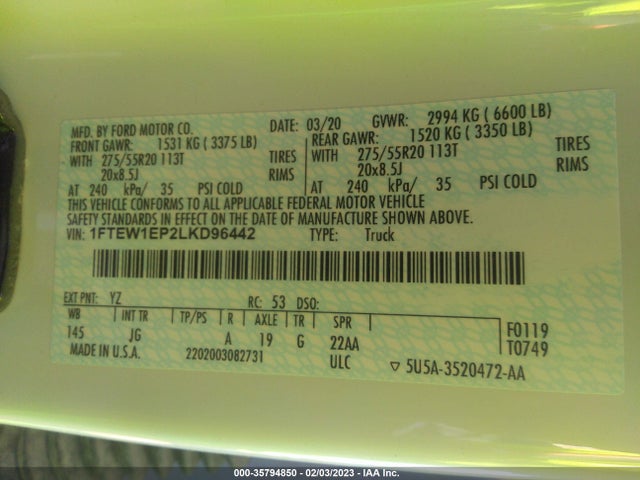 2020 Ford F-150, VIN: 1FTEW1EP2LKD96442
