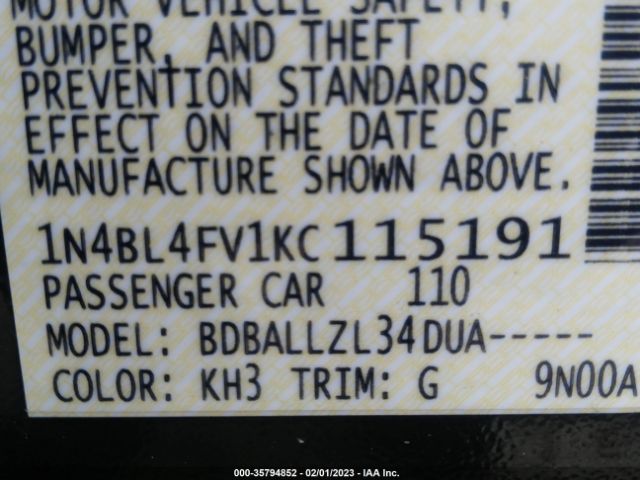 1N4BL4FV1KC115191 Nissan Altima 2.5 Platinum
