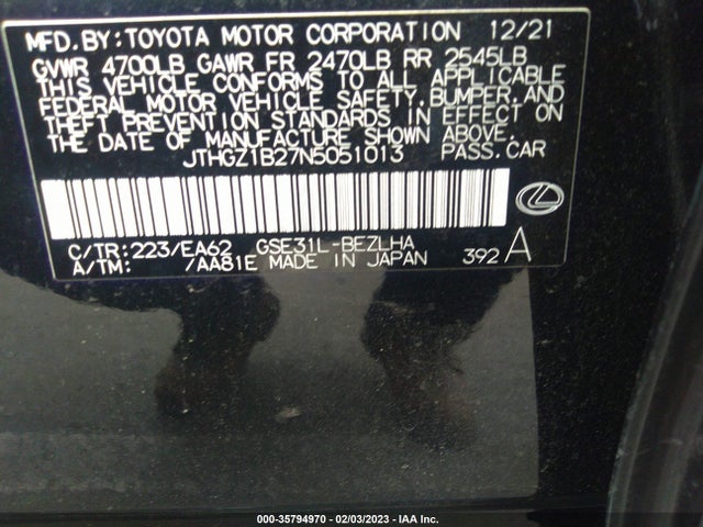 JTHGZ1B27N5051013 Lexus Is Is 350 F Sport