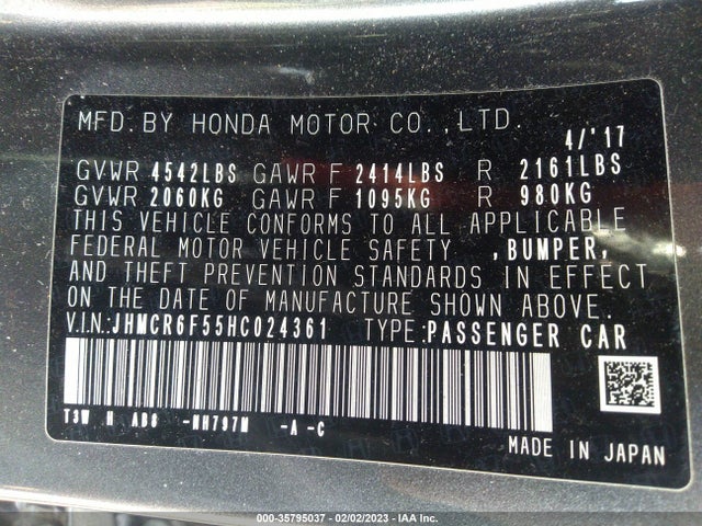 Aukcja sprzedaży 2017 Honda Accord Hybrid Ex-l, vin: JHMCR6F55HC024361, numer aukcji: 35795037