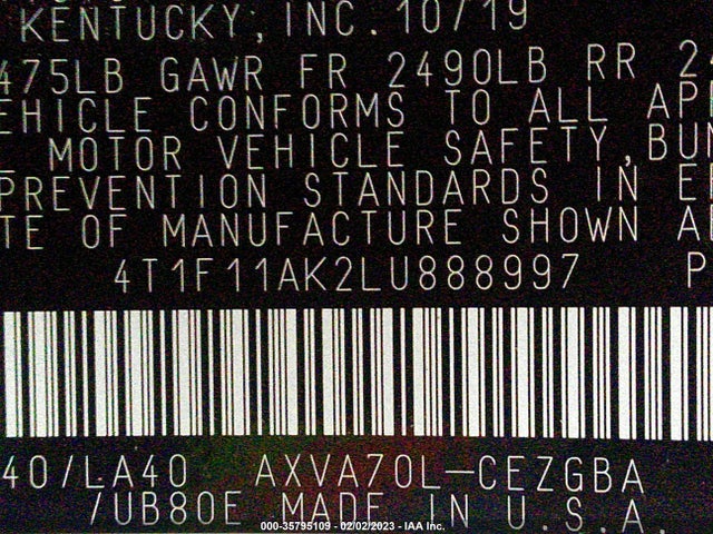 Toyota CAMRY XLE 2020 4T1F11AK2LU888997 Image 9