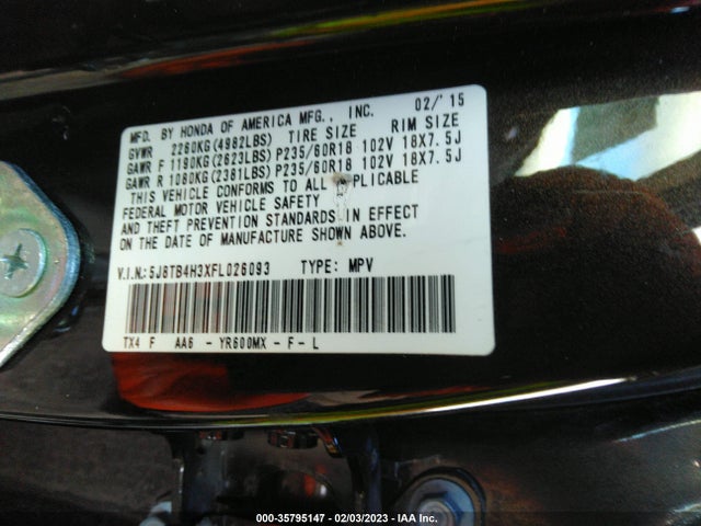 2015 Acura RDX, VIN: 5J8TB4H3XFL026093