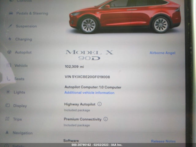 2016 Tesla Model X, VIN: 5YJXCBE20GF019008