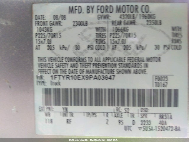 2009 FORD RANGER XL/XLT VIN: 1FTYR10EX9PA03647