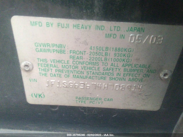Subaru FORESTER X 2004 JF1SG63674H708914 Image 10