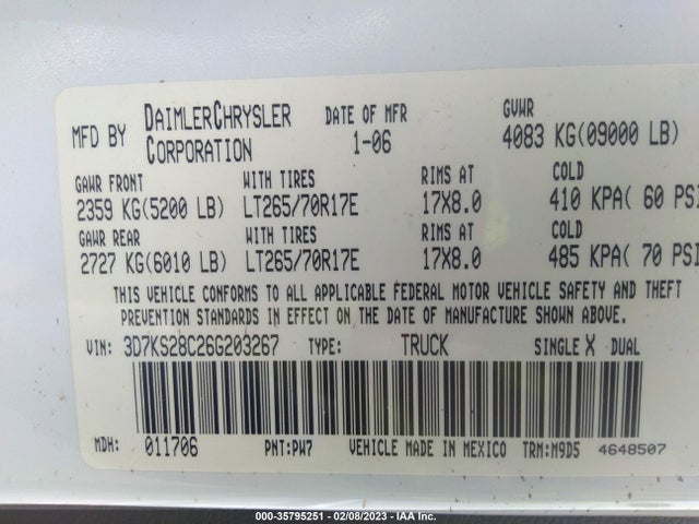 Dodge Ram 2500 Slt 2006 3D7KS28C26G203267 Image 10