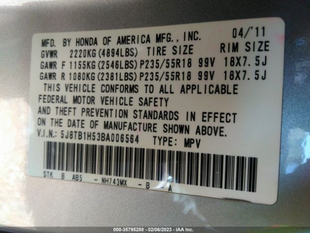 5J8TB1H53BA006564 Acura RDX
