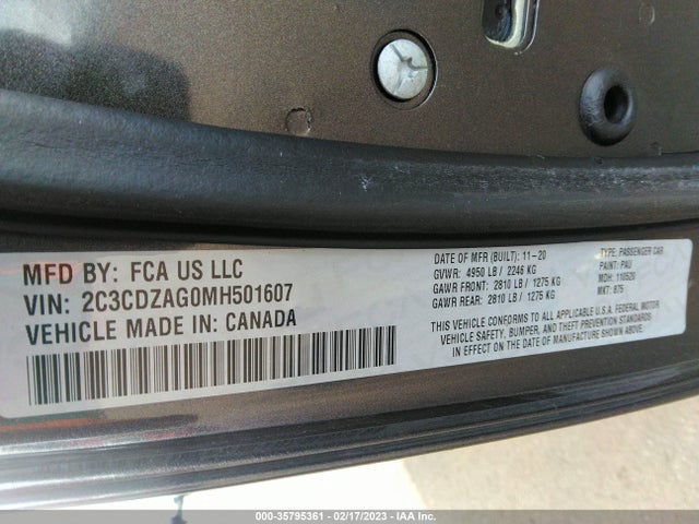 2021 DODGE CHALLENGER SXT VIN: 2C3CDZAG0MH501607