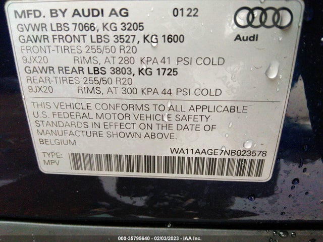 2022 Audi e-tron, VIN: WA11AAGE7NB023578
