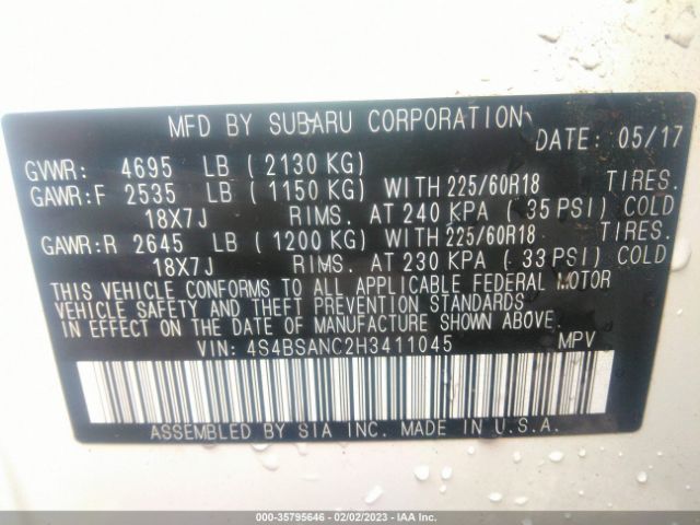 4S4BSANC2H3411045 Subaru Outback Limited