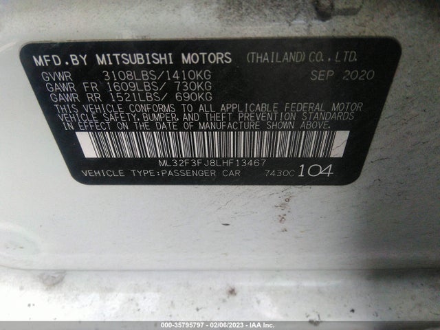 ML32F3FJ8LHF13467 Mitsubishi Mirage G4 Es