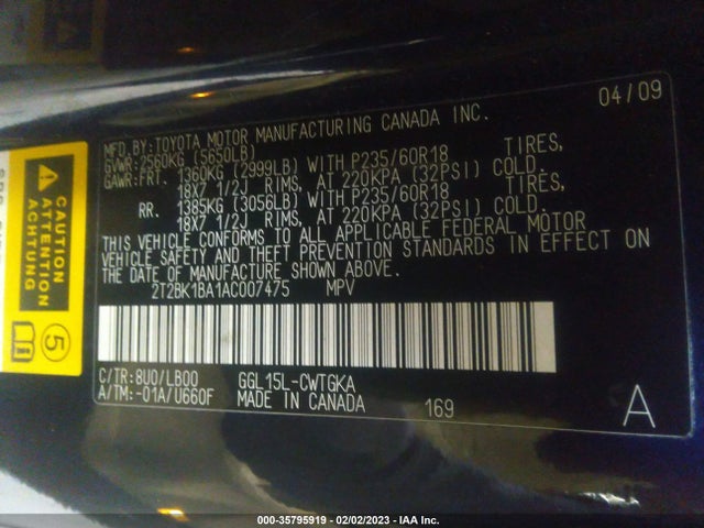 2T2BK1BA1AC007475 Lexus RX 350