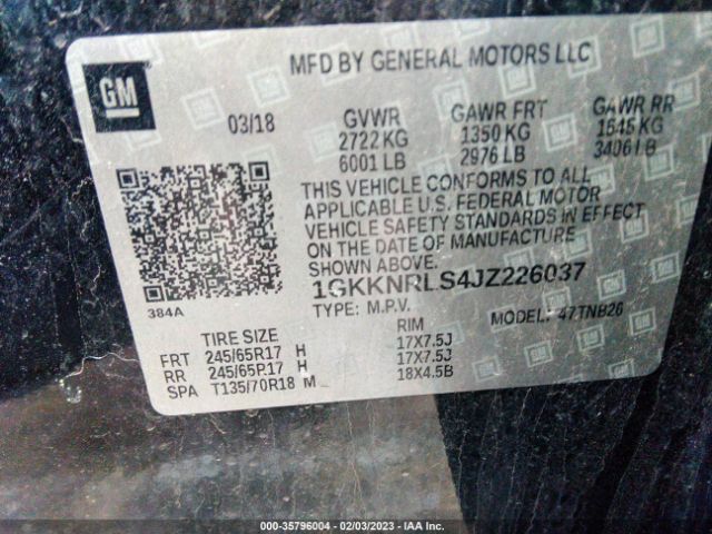 1GKKNRLS4JZ226037 GMC ACADIA SLE
